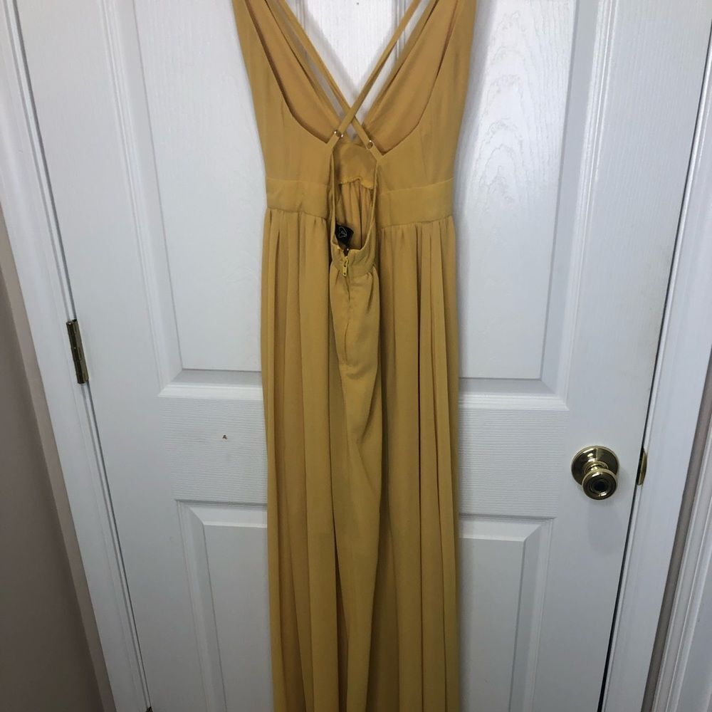 Windsor yellow thin spaghetti strap maxi prom homecoming dress, size small - Picture 7 of 16